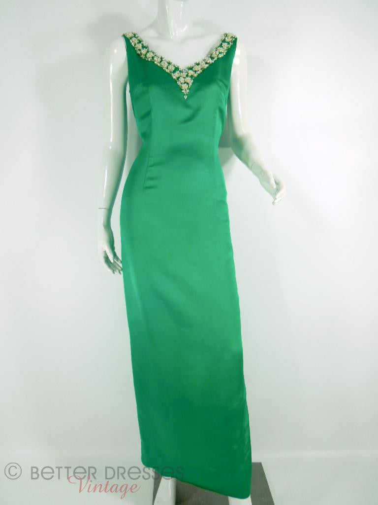 60s Kelly Green Satin Beaded Gown Better Dresses Vintage 60s Kelly Green Satin Beaded Gown Better Dresses Vintage