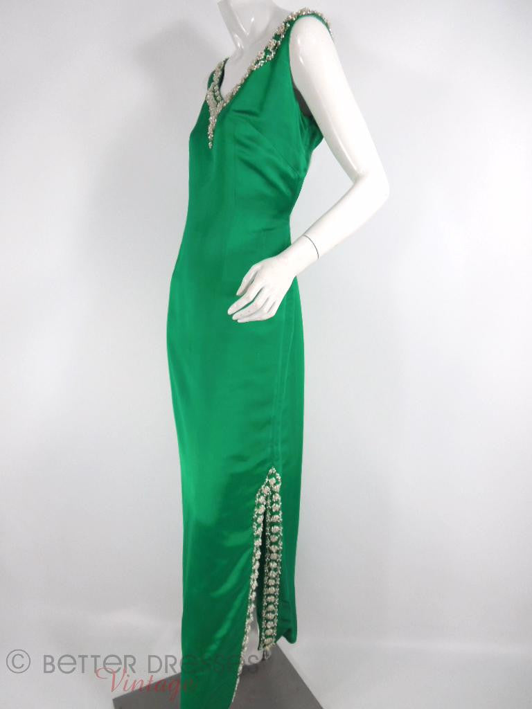 slim fit dress slacks Kelly Green Solid Color Sleeveless Maxi Dress With Full Lining Aquarius Brand