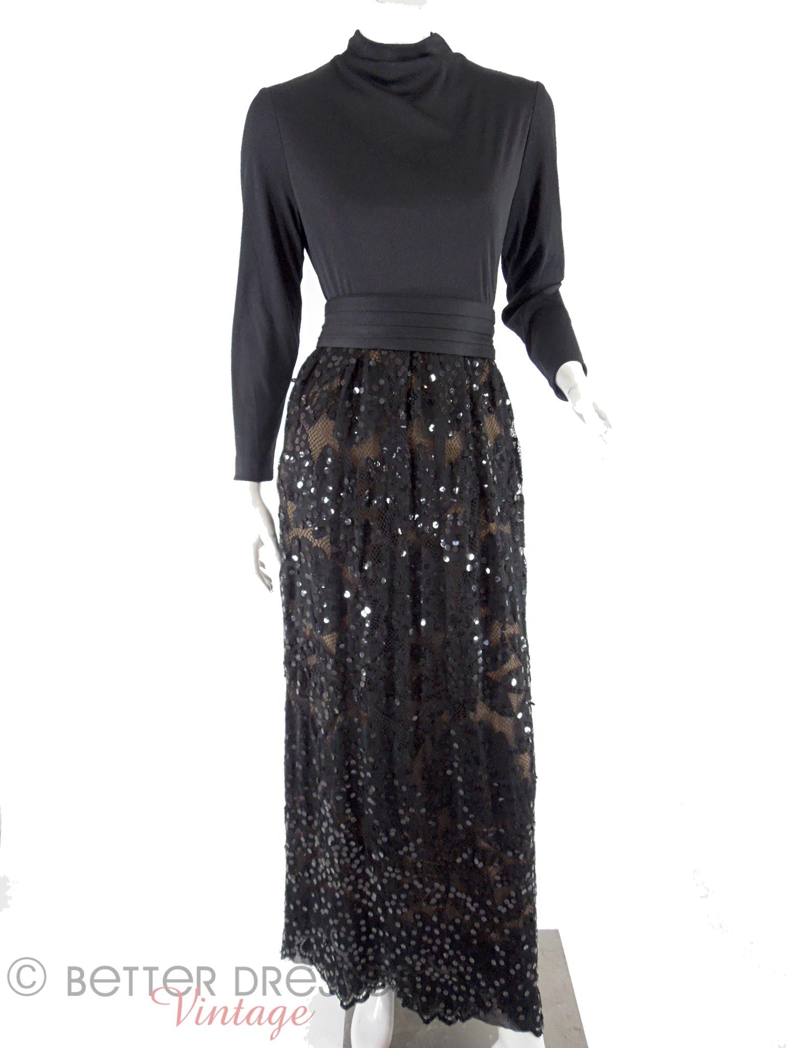 Vintage 1970s Maxi Dress Black Sequin Hostess Gown - med Better Dresses Vintage Vintage 1970s Maxi Dress Black Sequin Hostess Gown - med Better Dresses Vintage