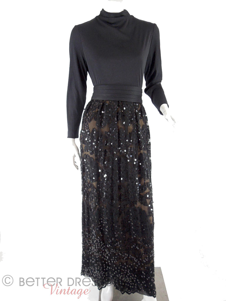 70s Black Sequin Maxi Dress - med