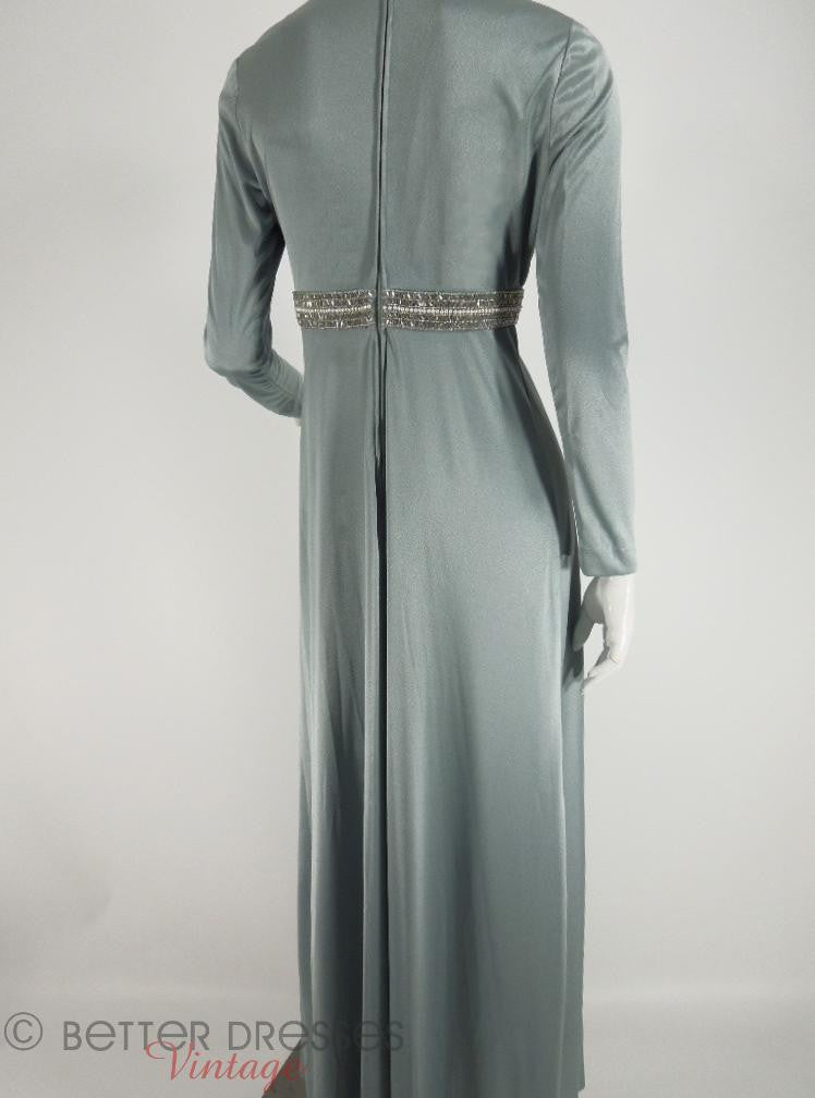 Vintage 1960s 1970s Long Sleeve Silver-Blue Gown, Slinky Long Dress - sm, med Better Dresses Vintage Vintage 1960s 1970s Long Sleeve Silver-Blue Gown, Slinky Long Dress - sm, med Better Dresses Vintage