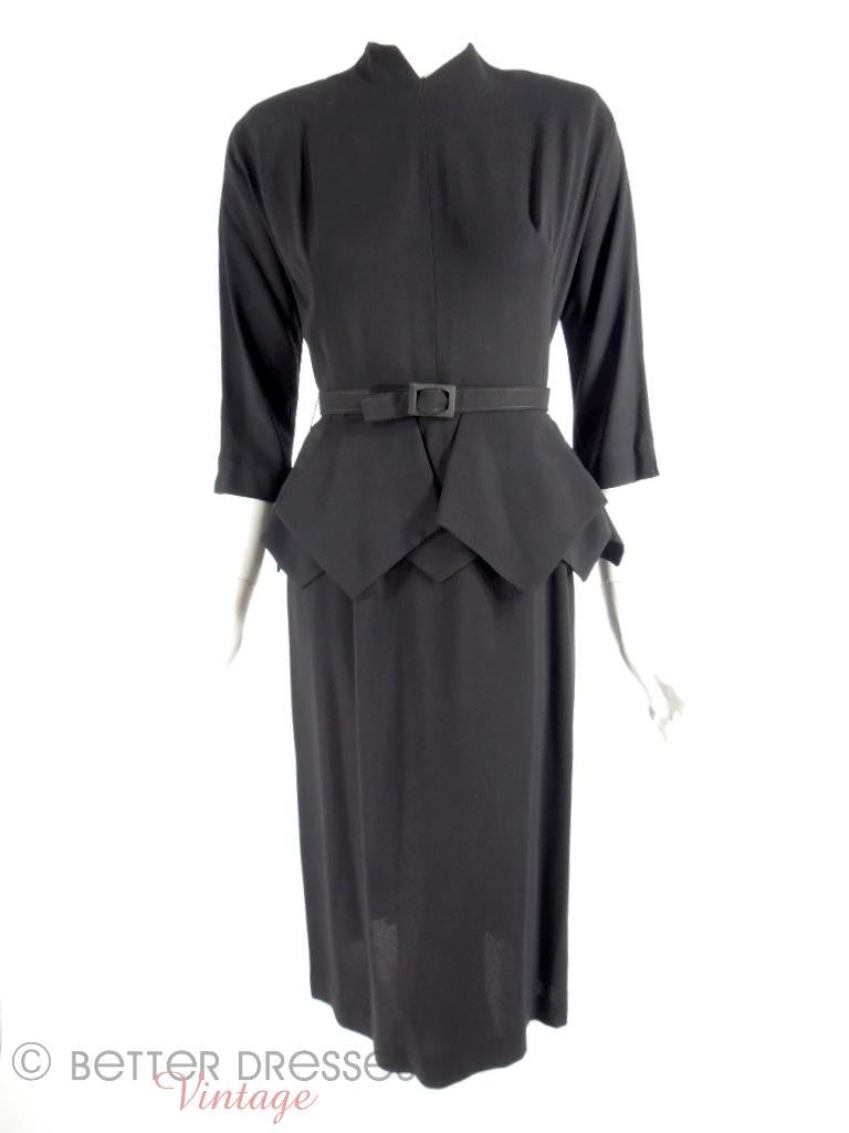 40s/50s Black Rayon Peplum Dress - sm