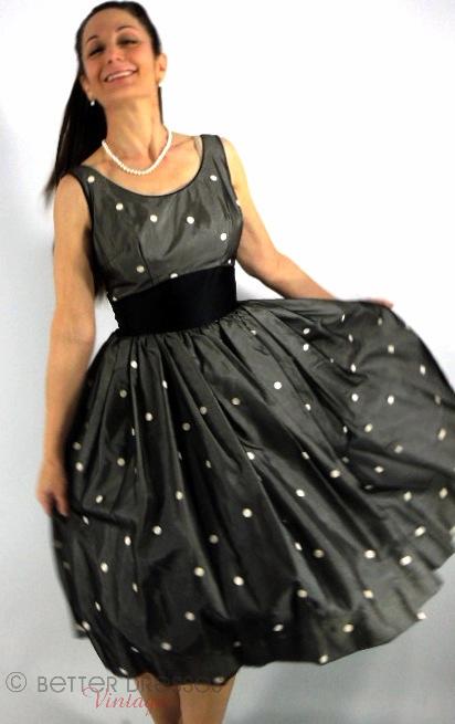 50s Black and White Polka Dot Party Dress - sm 50s Black and White Polka Dot Party Dress - sm