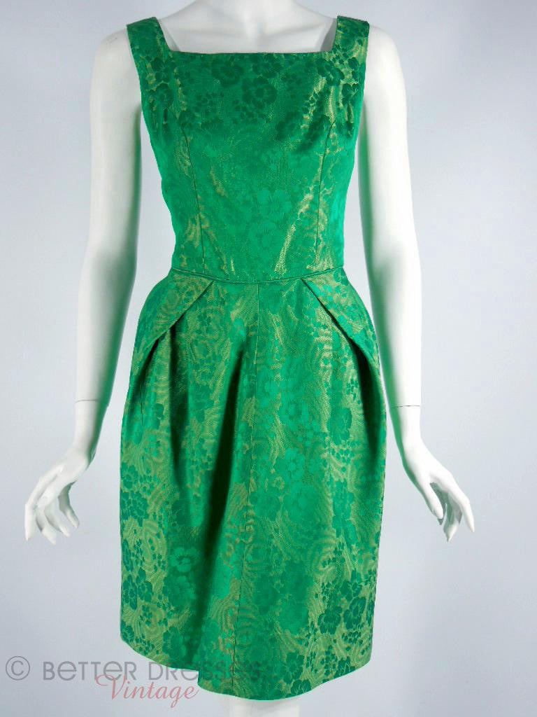 1950s Emerald Green Brocade Cocktail Dress at Better Dresses Vintage