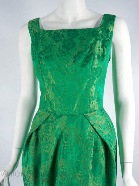 50s Green Brocade Cocktail Dress - sm