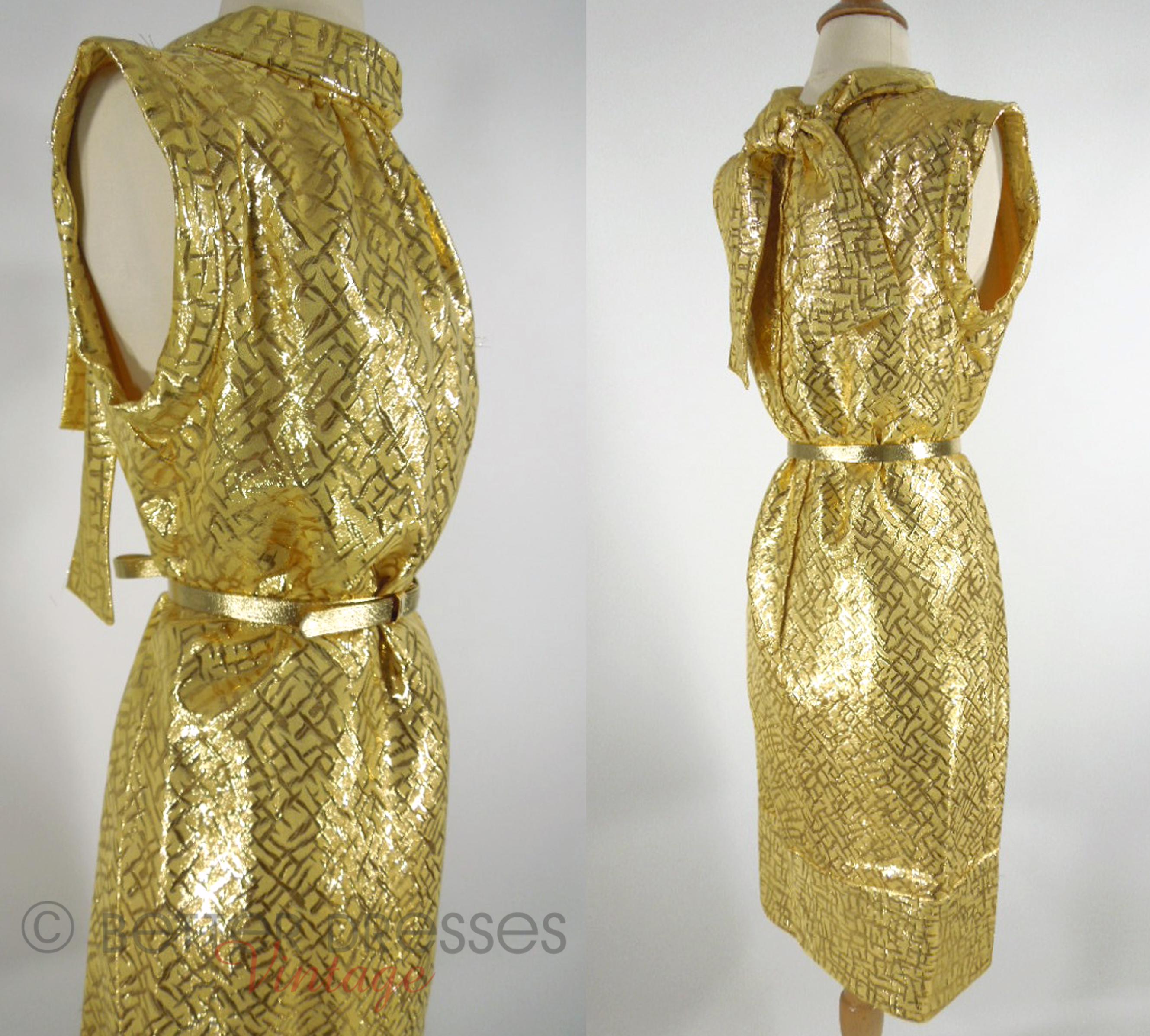 retrofit gold dress POEM Lustre A-Line Illusion Neck Mesh Floor Length Dress Golden / L