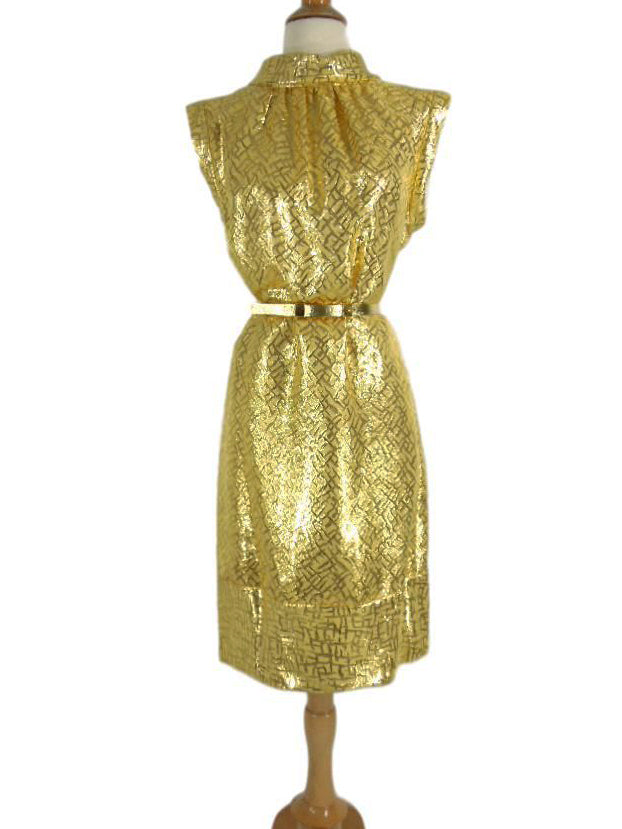 gold cocktail dress 60s Gold Belted Mod Cocktail Dress – Better Dresses Vintage