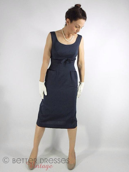 50s Navy Blue Sheath Dress - alternate view