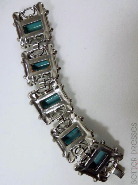 back view of vintage faux turquoise medallion bracelet