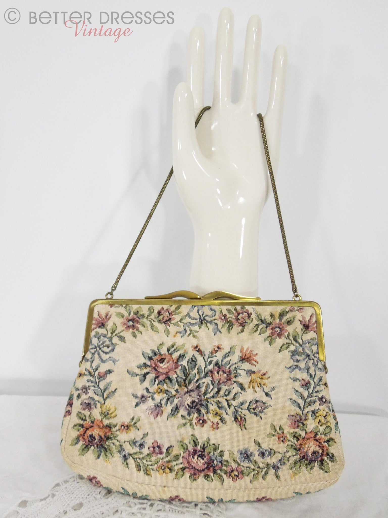 Vintage Petit Point Handbag with black clasp