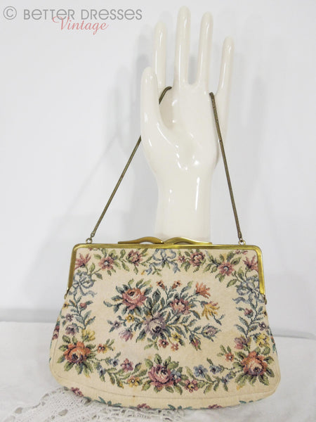50s Cream Tapestry Frame Purse - front
