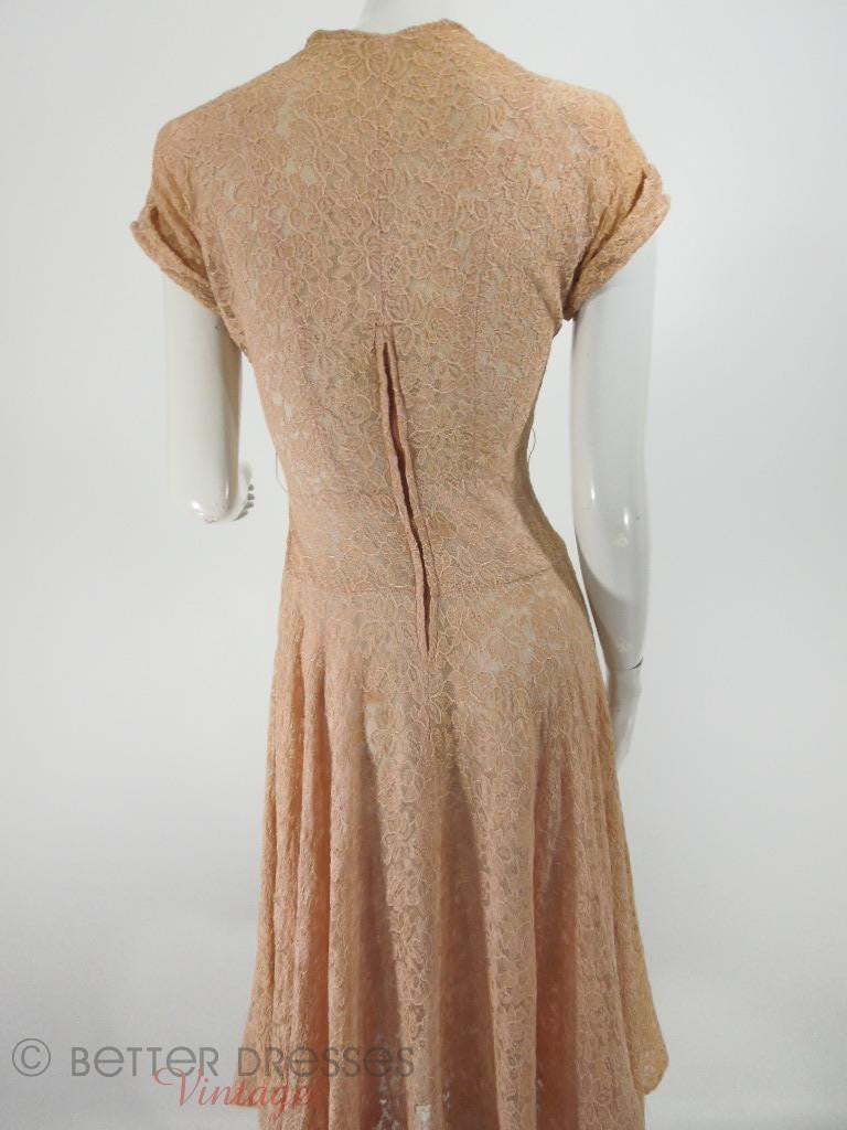 Vintage 1940s Peach Beige Lace Dress With Full Skirt Vintage 1940s Peach Beige Lace Dress With Full Skirt