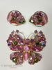 Vintage Regency Pink AB Butterfly Brooch and Earrings Demi Parure at Better Dresses Vintage.
