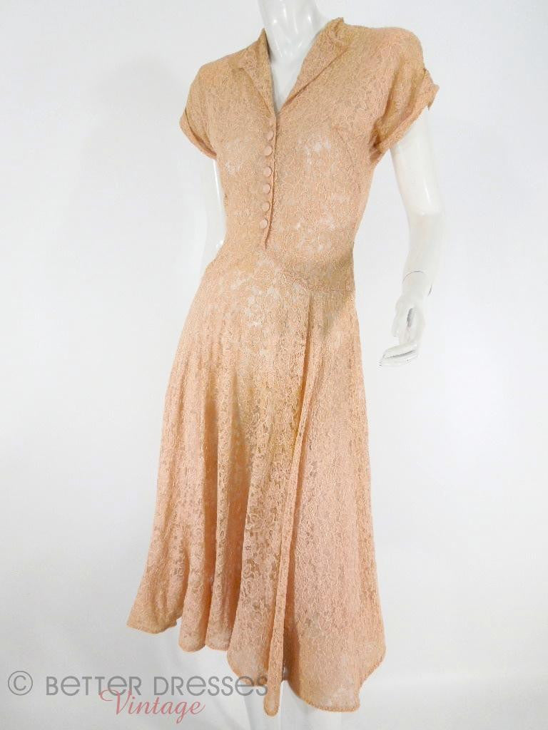 Vintage 1940s Peach Beige Lace Dress With Full Skirt - small Better Dresses Vintage Vintage 1940s Peach Beige Lace Dress With Full Skirt - small Better Dresses Vintage