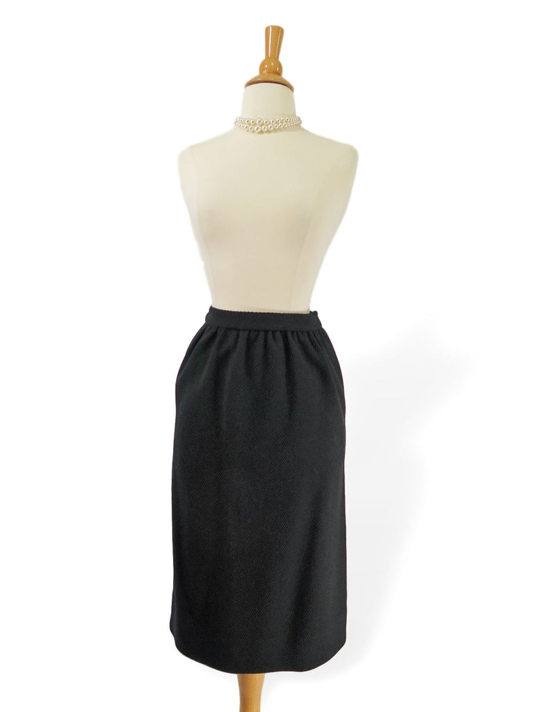 50s Black Wool Straight Skirt