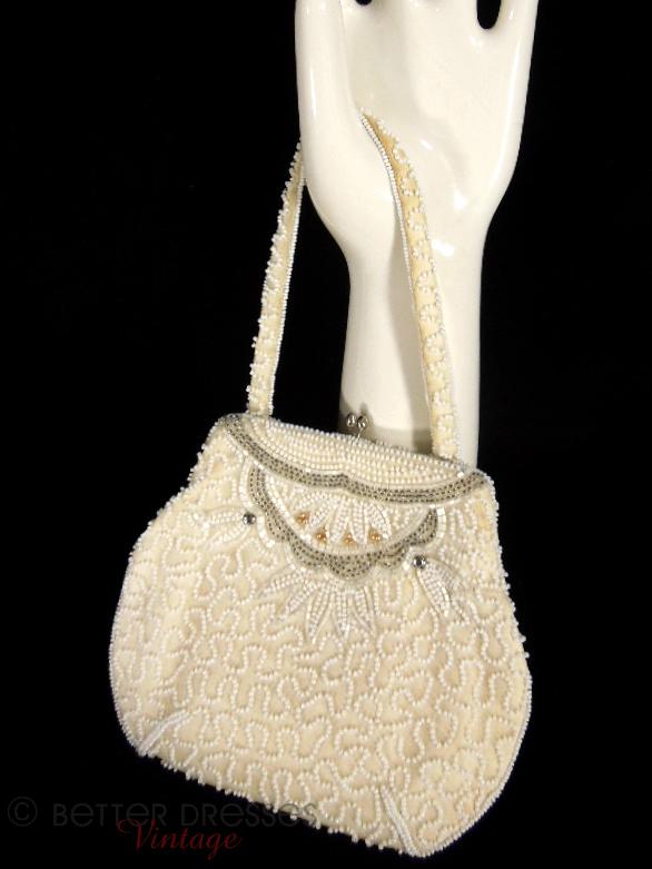 Vintage Cream Beaded Purse