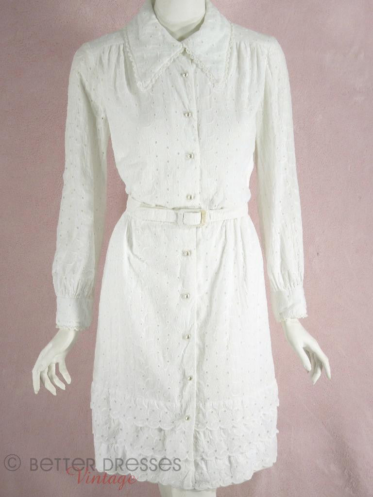 1970s 70s White cotton eyelet shirtwaist dress at Better Dresses Vintage