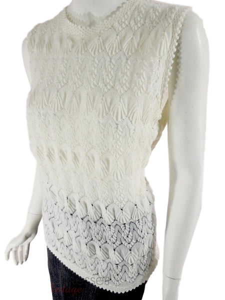 60s Cream Knit Sleeveless Top - angle view