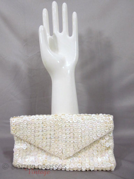 Rich 1950s Beaded Evening Bag - White & Ivory Beadwork Formal