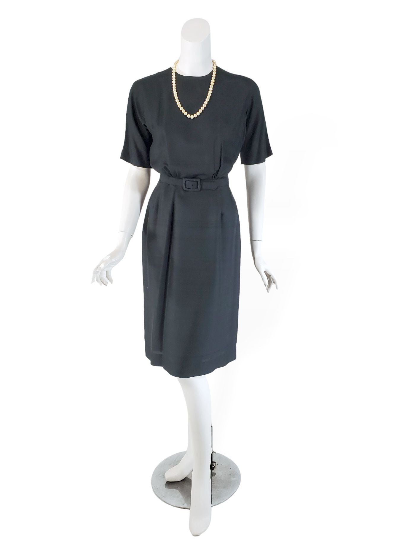 60s Short-Sleeve Sheath Dress in Black Silk - sm – Better Dresses Vintage