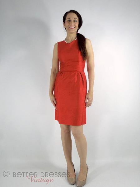 50s/60s Red Silk Sheath Dress - xs, sm