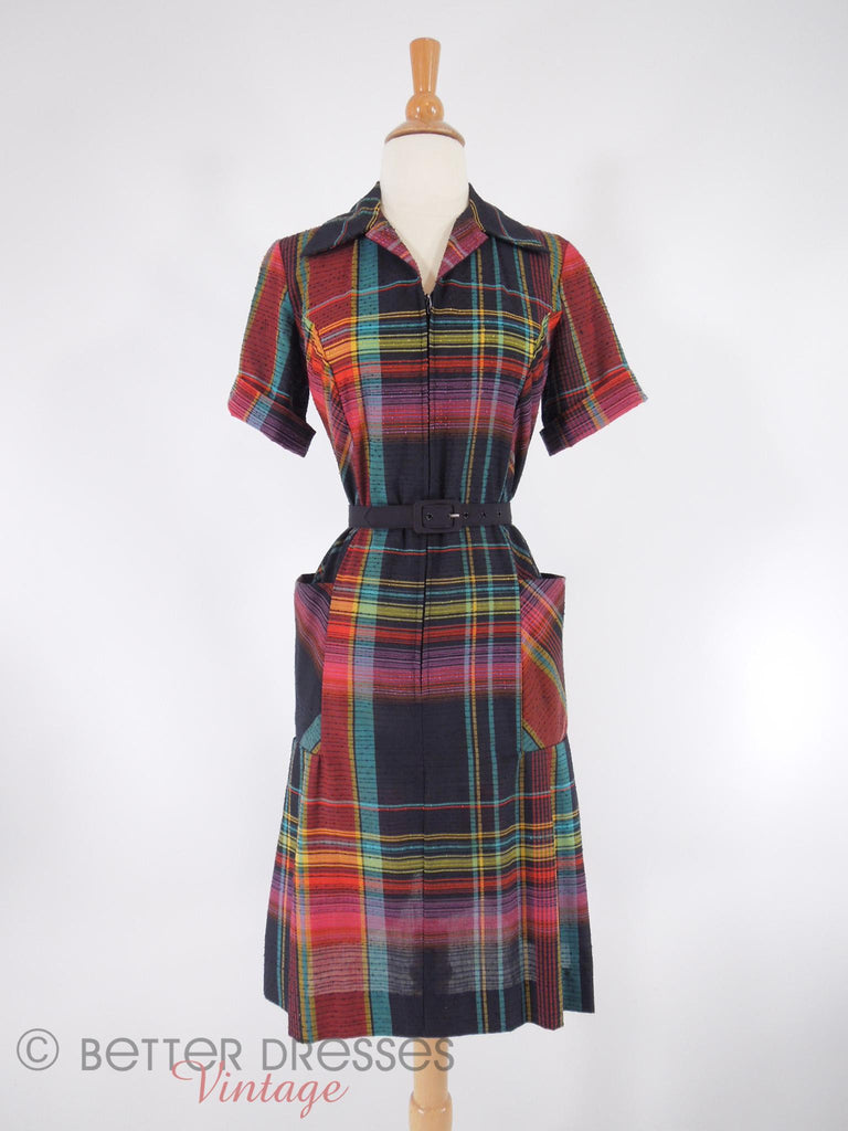 60s Zip-Front Scooter Shift Dress - with belt
