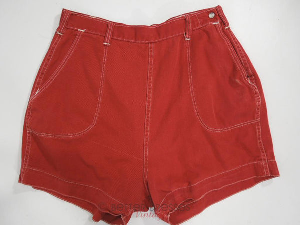 Short taille haute en denim rouge des années 40/50