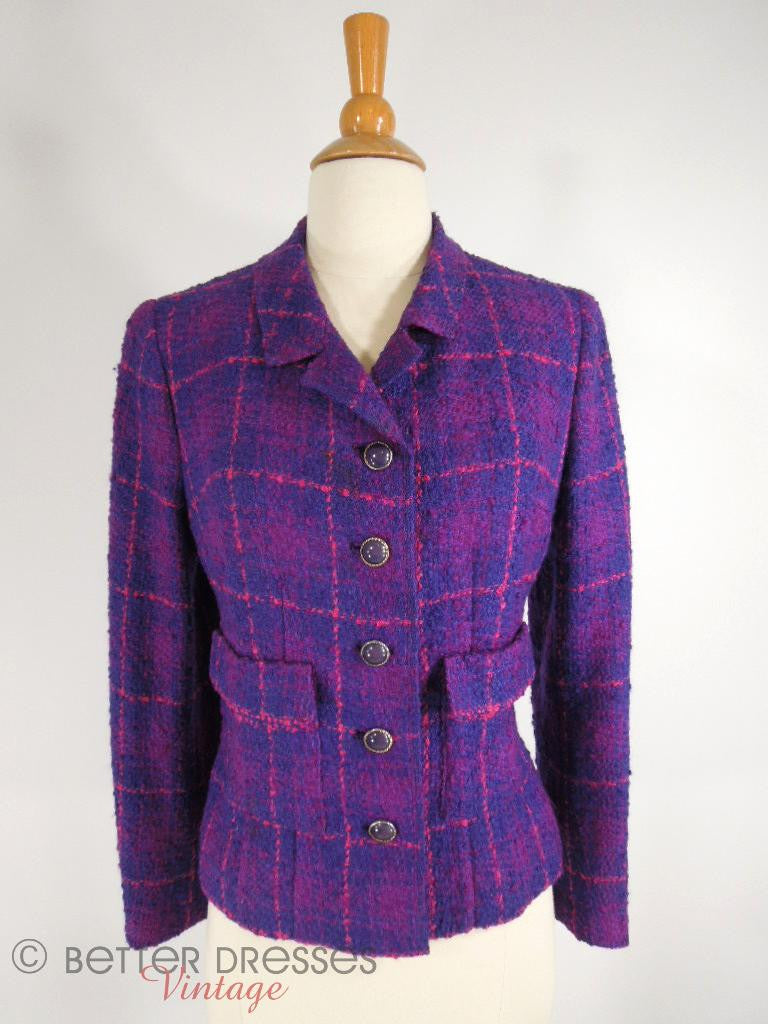 1980s Chanel Inspired Blue Pink Plaid Multicolored Wool Two Piece Jacket &  Skirt Suit Set — Canned Ham Vintage