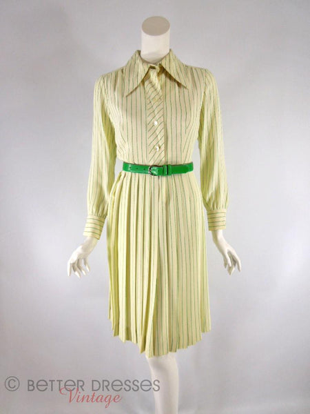 70s Striped Shirtwaist Dress - with green belt