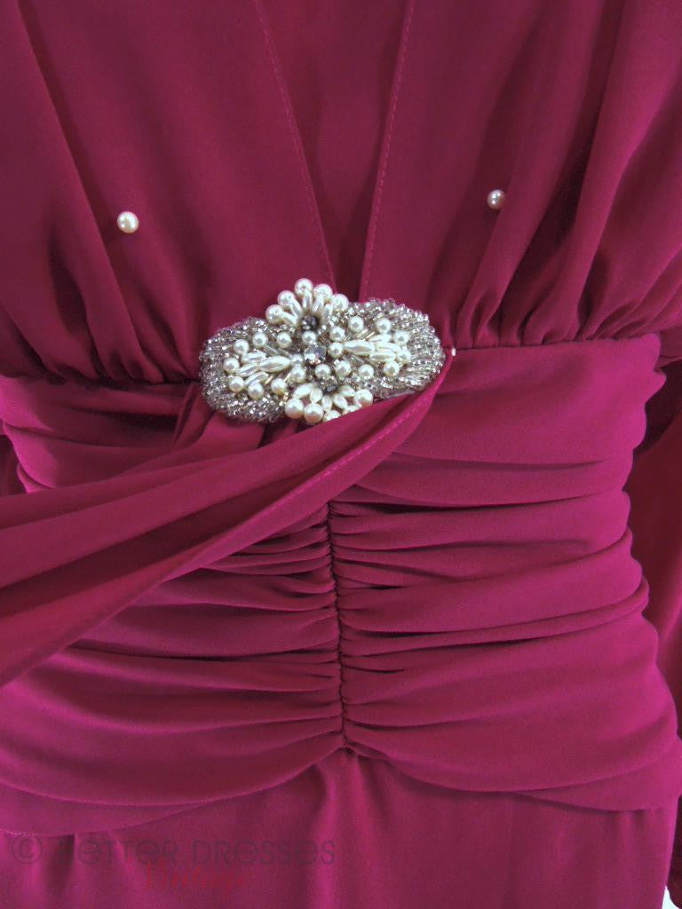 Vintage 1980s Ruched Waist Cocktail Dress in Raspberry Crepe - sm Better Dresses Vintage Vintage 1980s Ruched Waist Cocktail Dress in Raspberry Crepe - sm Better Dresses Vintage