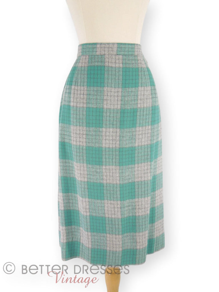 50s Skirt in Aqua and Gray Plaid Flannel by Lampl