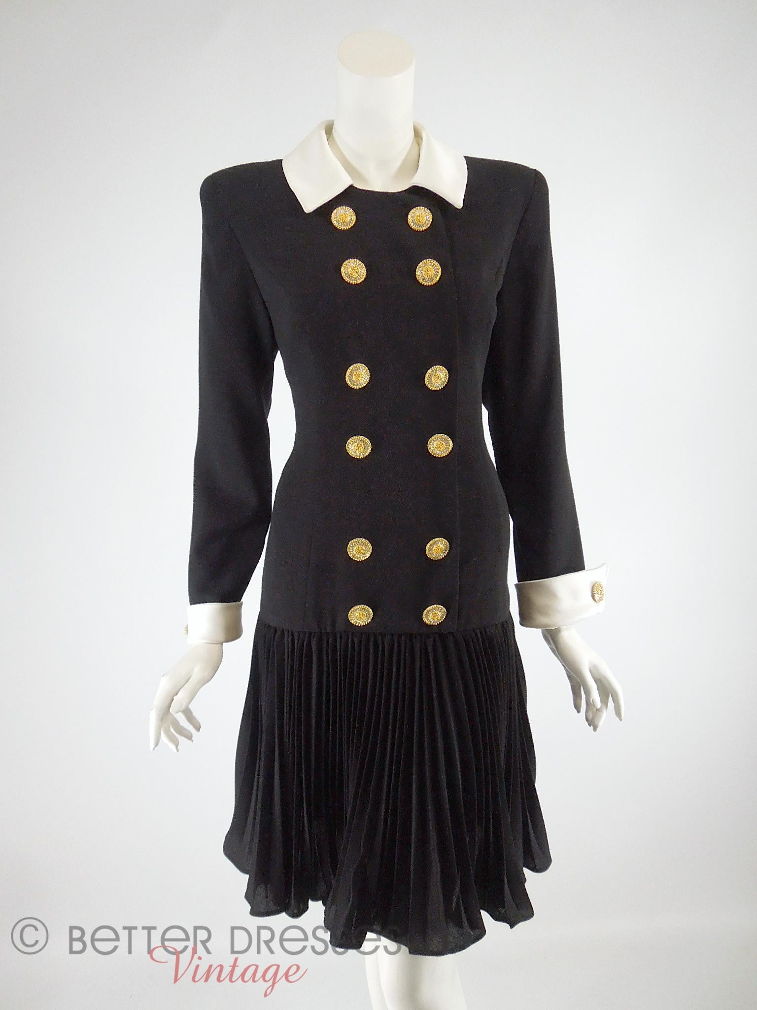 Vintage 80s Does 20s Black Dress White Satin Collar & Cuffs - sm, med Better Dresses Vintage Vintage 80s Does 20s Black Dress White Satin Collar & Cuffs - sm, med Better Dresses Vintage