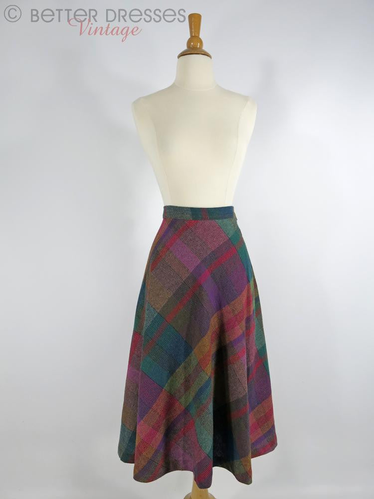 1970s Wool Blend Plaid Skirt - Full view