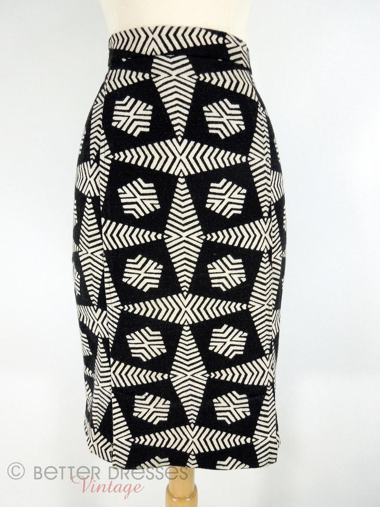 Vintage Black & White Geometric Print Pencil Skirt at Better Dresses Vintage