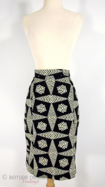 Vintage Black & White Geometric Print Pencil Skirt