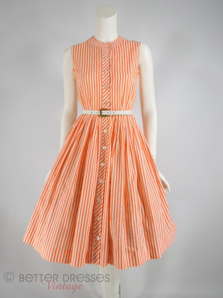 50s/60s Orange Stripes Full Skirt Shirtwaist by Bobbie Brooks