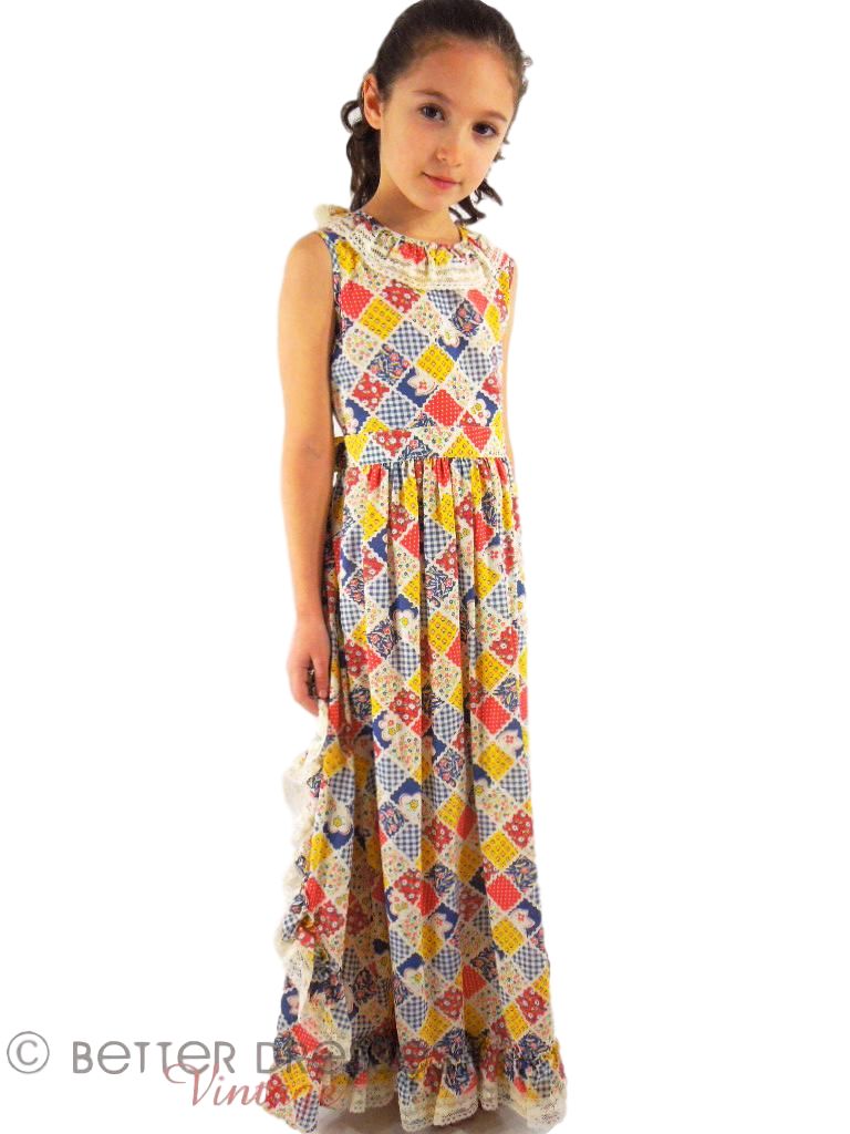 70s Child's Maxi Dress in Patchwork Brights Better Dresses Vintage 70s Child's Maxi Dress in Patchwork Brights Better Dresses Vintage