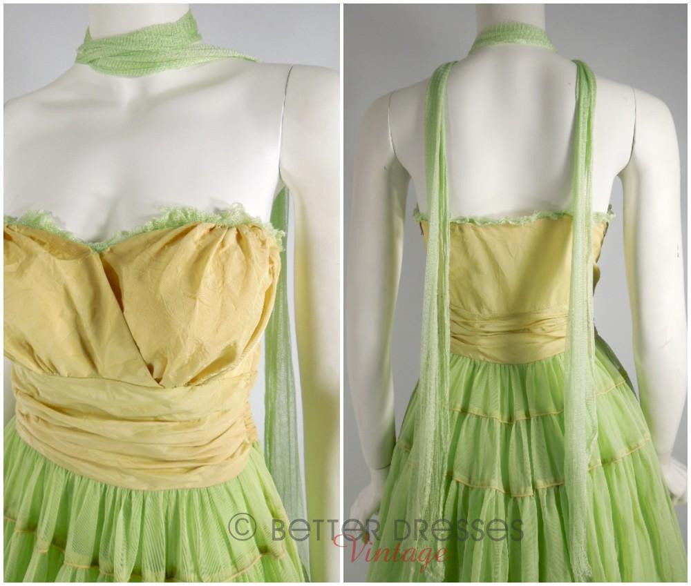 Vtg 40s or early 50s Lime Green Strapless Tea Length Party Dress - xs, sm Better Dresses Vintage Vtg 40s or early 50s Lime Green Strapless Tea Length Party Dress - xs, sm Better Dresses Vintage