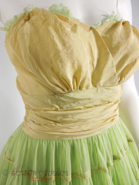 40s Lime Green Strapless Dress - bodice