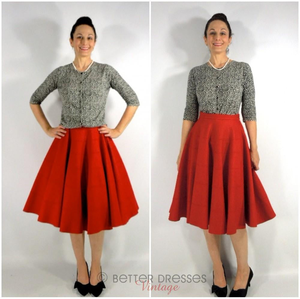 50s Red Full Circle Felt Skirt  Better Dresses Vintage