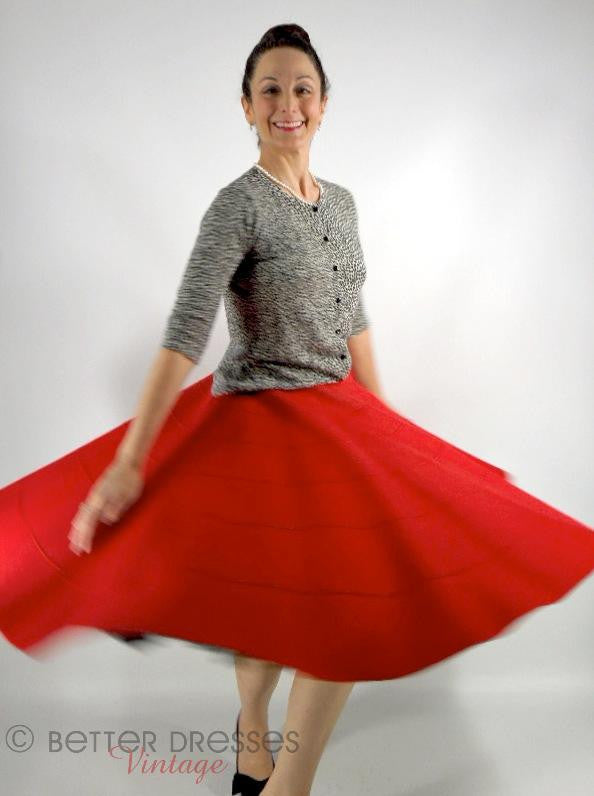 50s Red Full Circle Felt Skirt