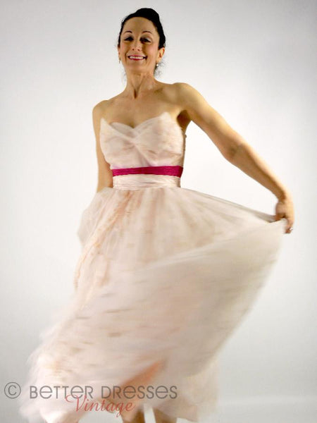 50s Pink Strapless Tea-Length Party Dress