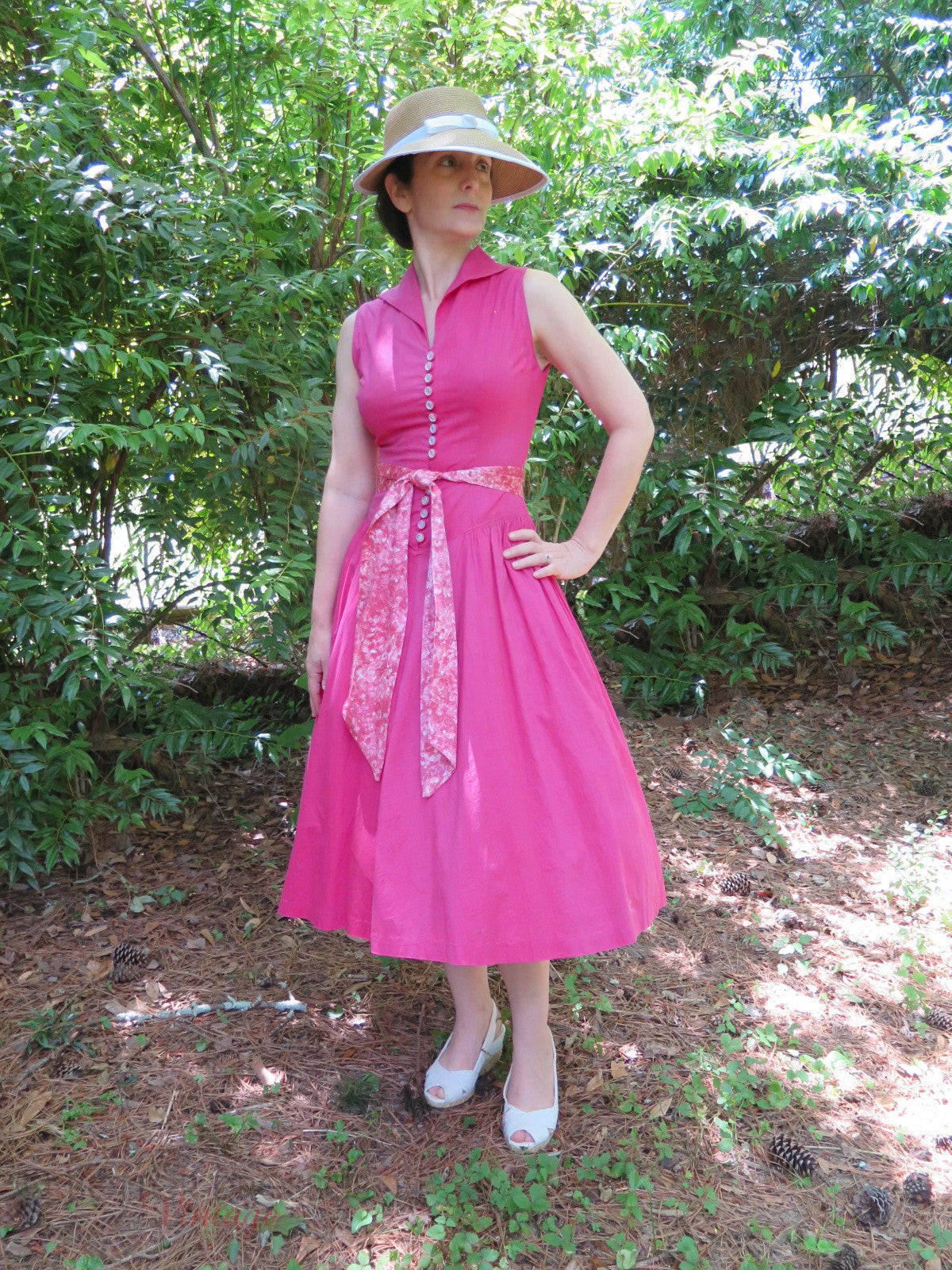 50's pink dress 40s/50s Fuchsia Cotton Sundress Vicky Vaughn Pink Dress