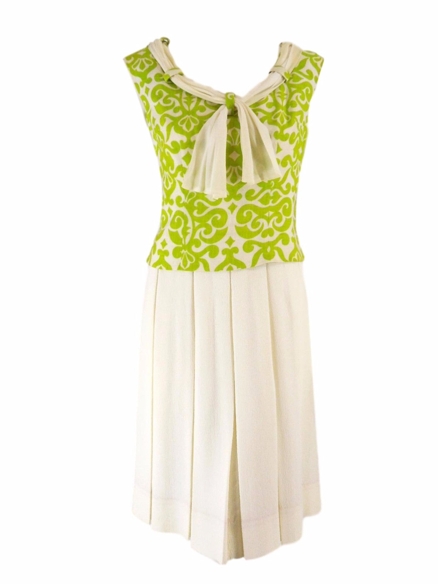 60s Drop Waist Dress in Apple Green + Cream - sm, med Better Dresses Vintage 60s Drop Waist Dress in Apple Green + Cream - sm, med Better Dresses Vintage