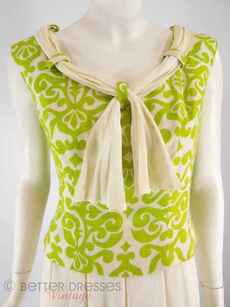 60s Apple Green and Cream Dress - close front