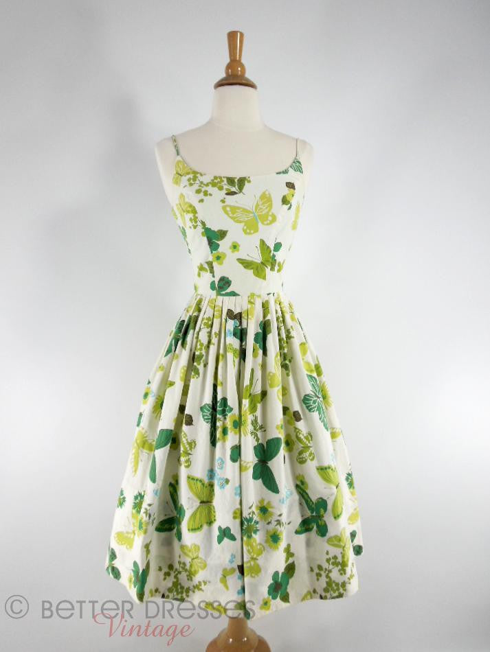 True Vintage 1950s Cotton Sundress With Full Skirt and Butterflies - sm Better Dresses Vintage True Vintage 1950s Cotton Sundress With Full Skirt and Butterflies - sm Better Dresses Vintage