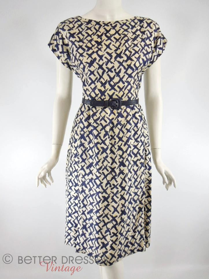 Vtg 50s/60s Graphic Print Silk Dress - with our belt
