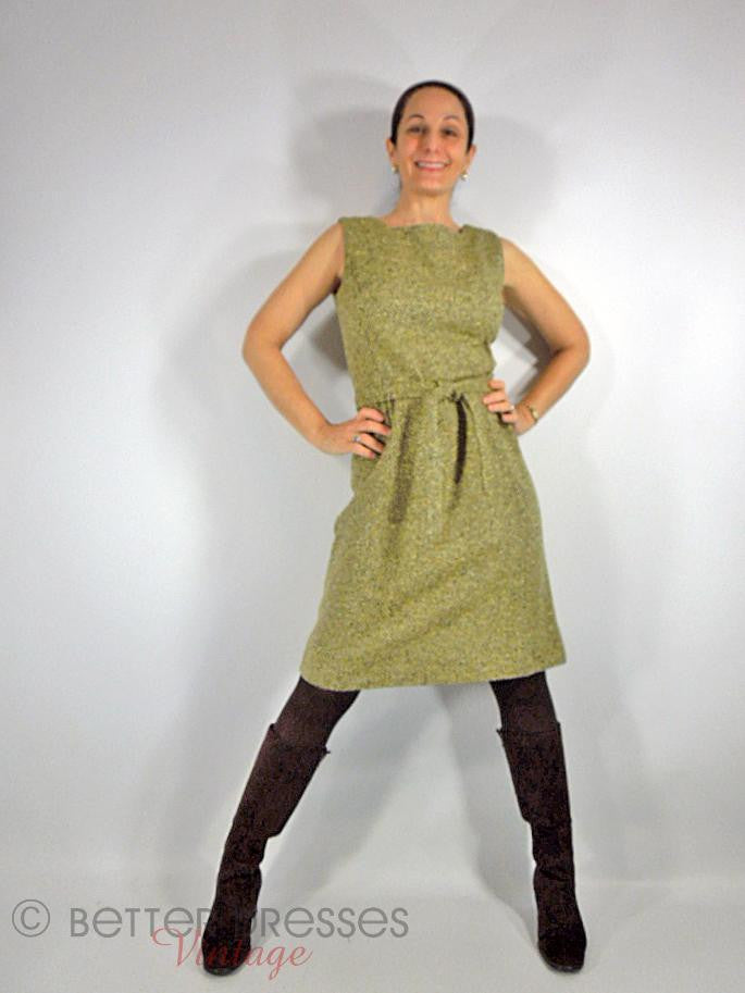60s Jumper Dress in Olive Green and Cream Herringbone Tweed - sm, med Better Dresses Vintage 60s Jumper Dress in Olive Green and Cream Herringbone Tweed - sm, med Better Dresses Vintage
