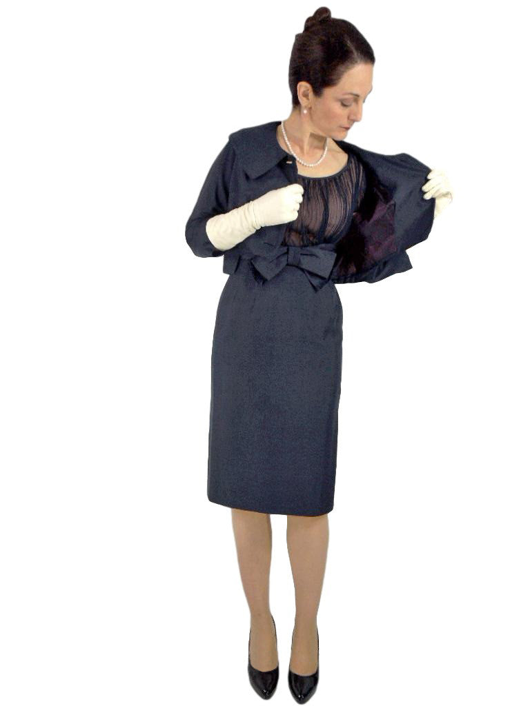 Vintage 1950s or Early 1960s Dress & Bolero Set in Navy Blue Silk - sm –  Better Dresses Vintage