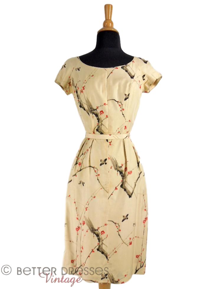 50s Silk Asian Print Sheath Dress